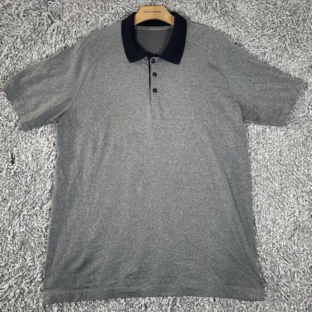 Lululemon Polo Shirt Men's Size XL Gray Short Sleeve Preppy Performance Golf